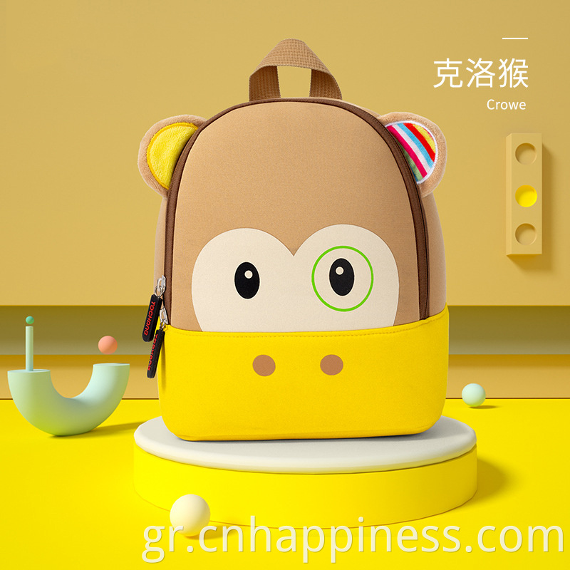 2022 Προσαρμοσμένο λογότυπο Travel Trendy Neoprene Αδιάβροχο γελοιογραφικό χαριτωμένο ζώο σακίδιο τσάντα νηπιαγωγείο μωρό νηπιαγωγείο παιδικά τσάντες σχολείου